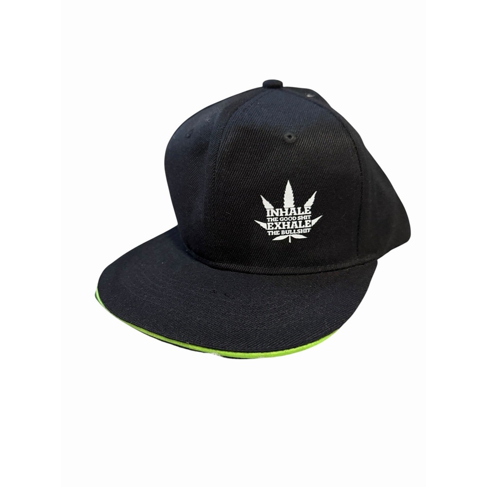NEW mens snapback flat bill hat cap‎ adjustable black inhale good exhale bad 420